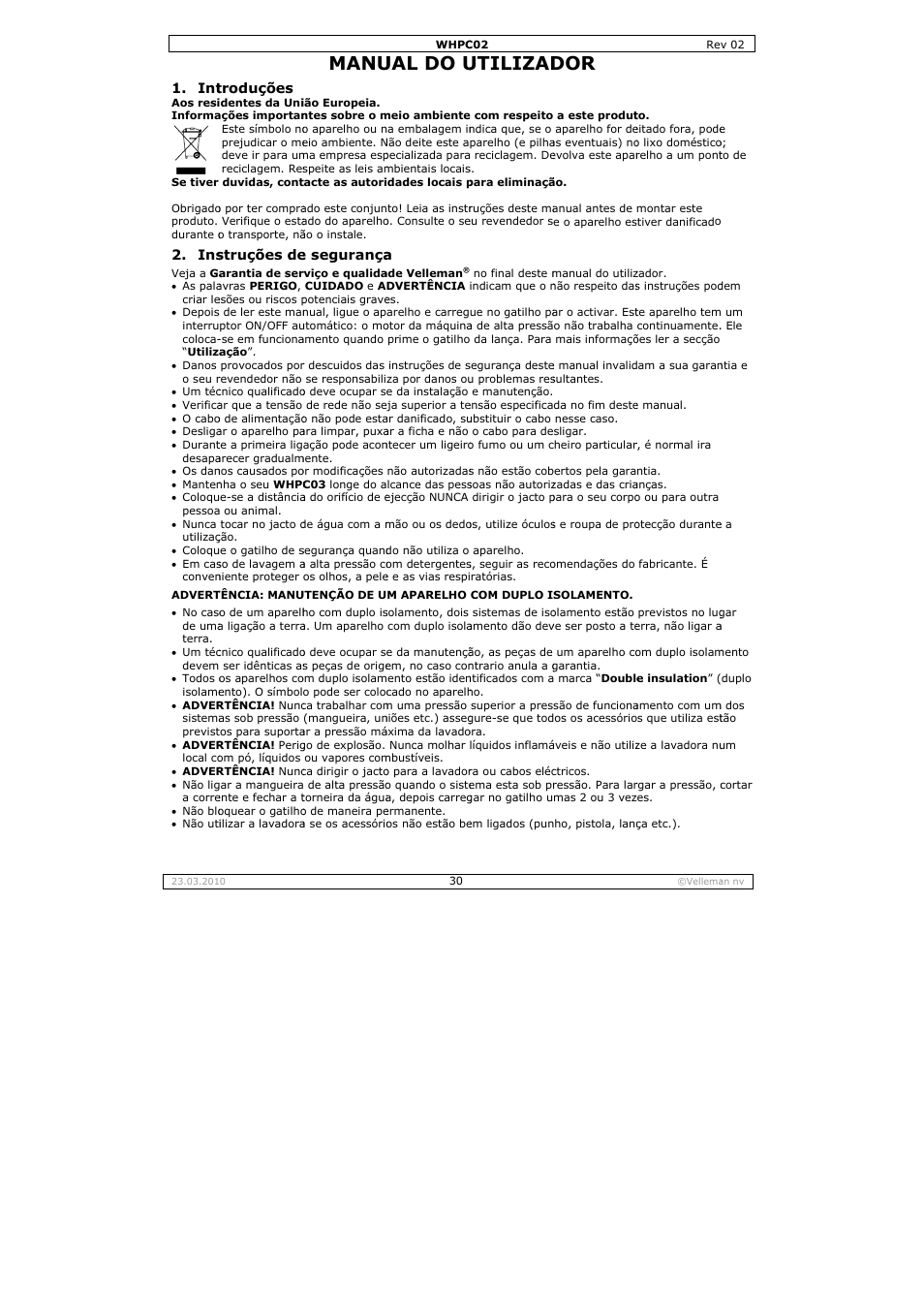 Manu, Ual do u, Utilizad | Velleman WHPC02 User Manual | Page 30 / 37