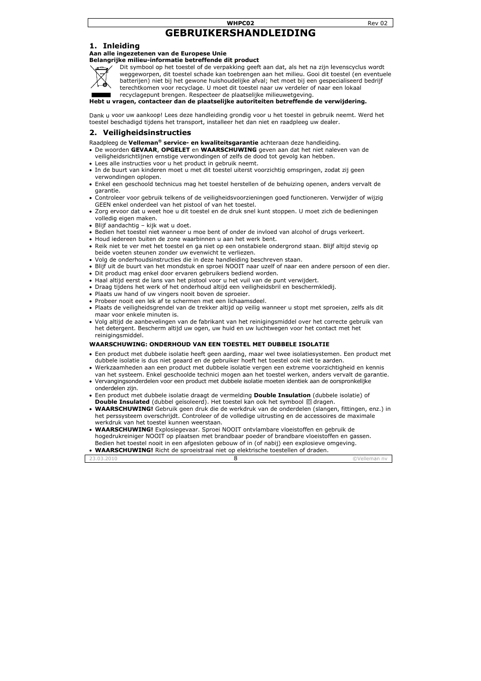 Gebru, Uikersha, Andleid | Ding | Velleman WHPC02 User Manual | Page 8 / 37
