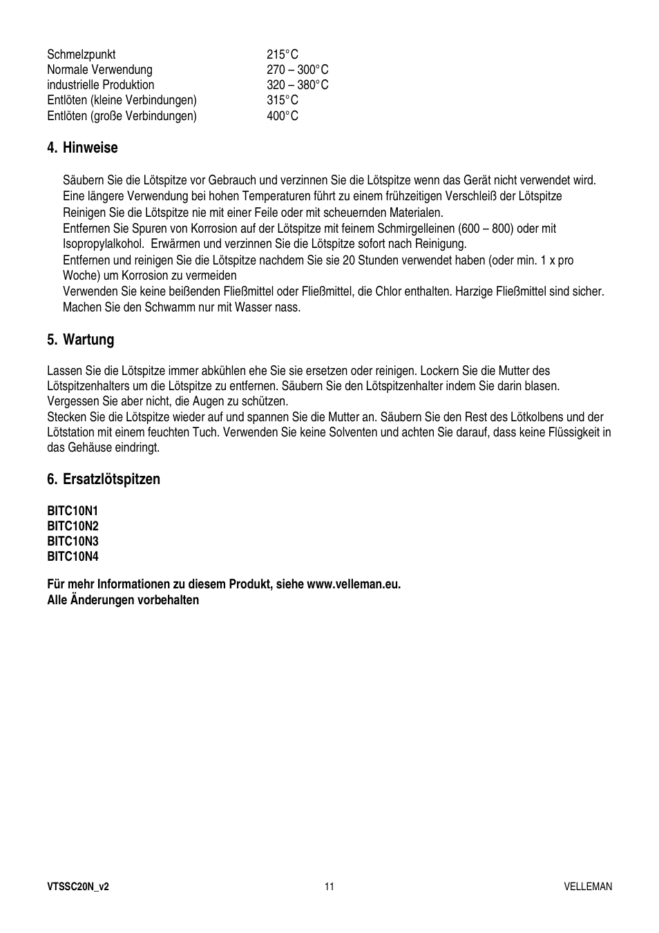 Velleman VTSSC20N User Manual | Page 11 / 11