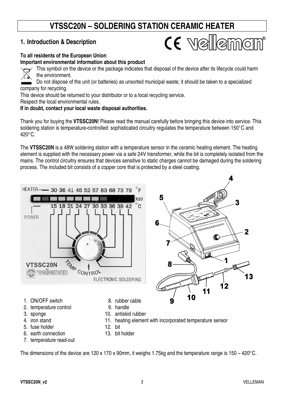Vtssc20n – soldering station ceramic heater | Velleman VTSSC20N User Manual | Page 3 / 11