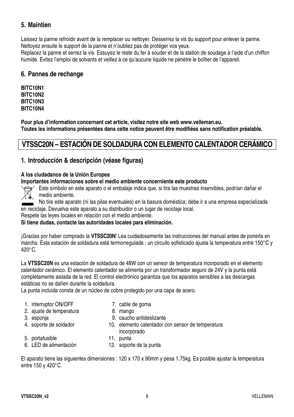 Velleman VTSSC20N User Manual | Page 8 / 11