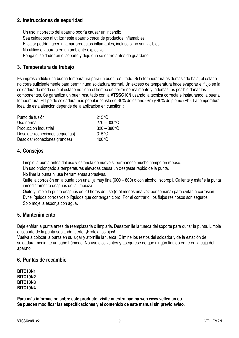Velleman VTSSC20N User Manual | Page 9 / 11