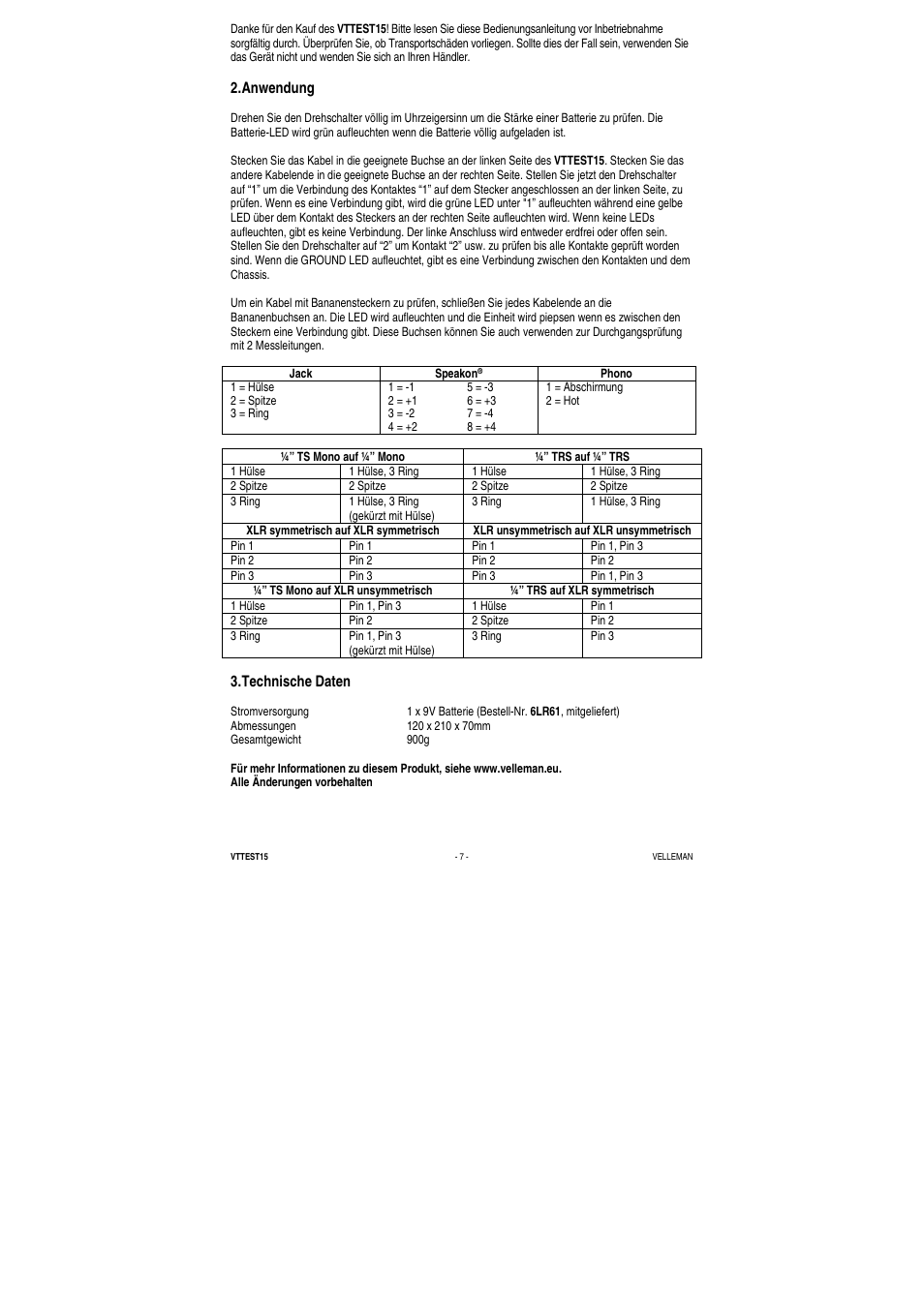Velleman VTTEST15 User Manual | Page 7 / 7