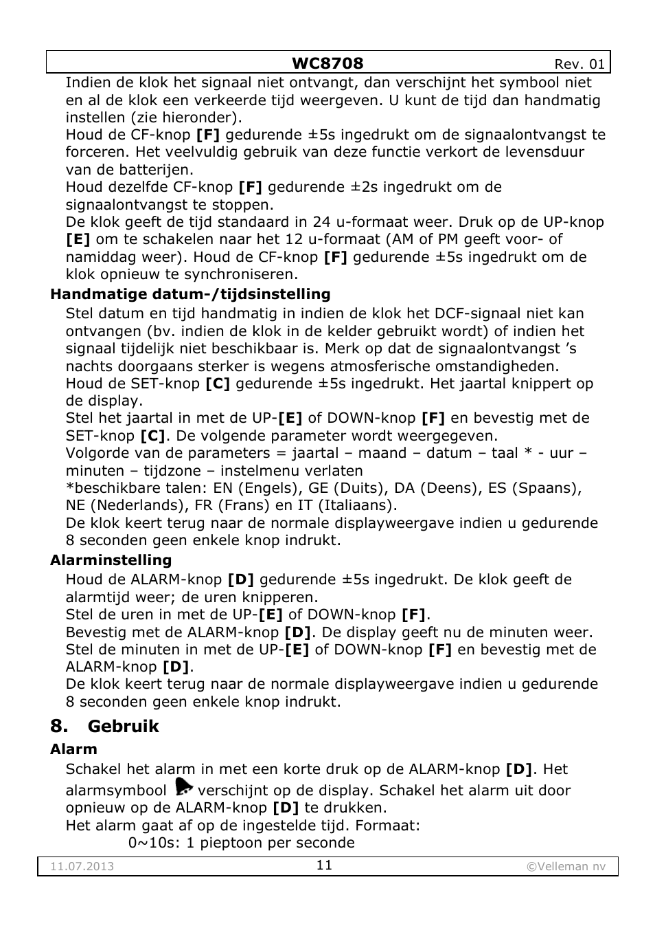 Velleman WC8708 User Manual | Page 11 / 42