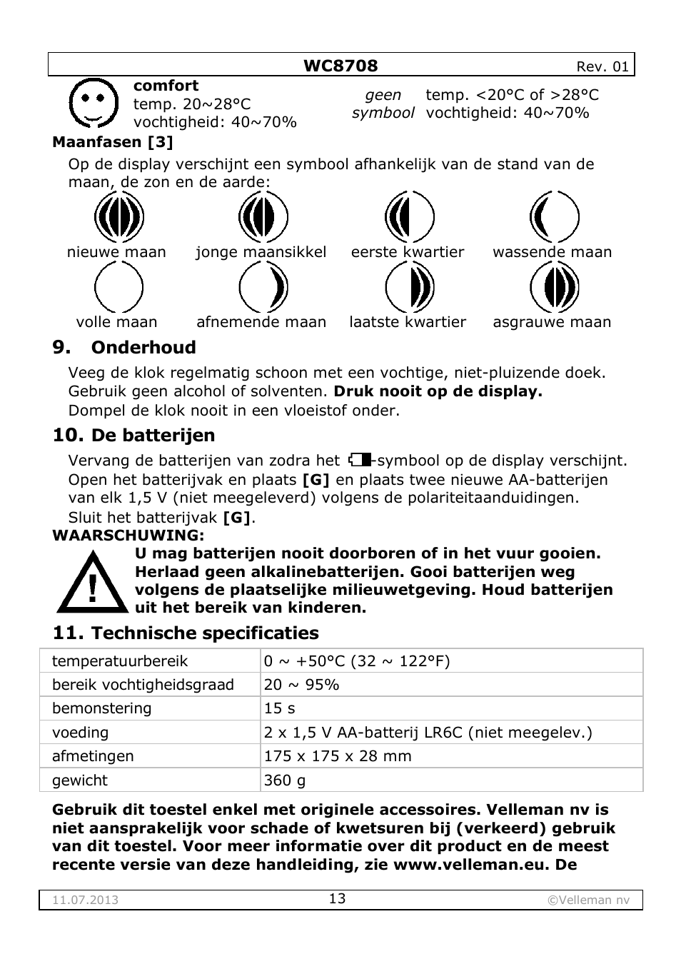 Velleman WC8708 User Manual | Page 13 / 42