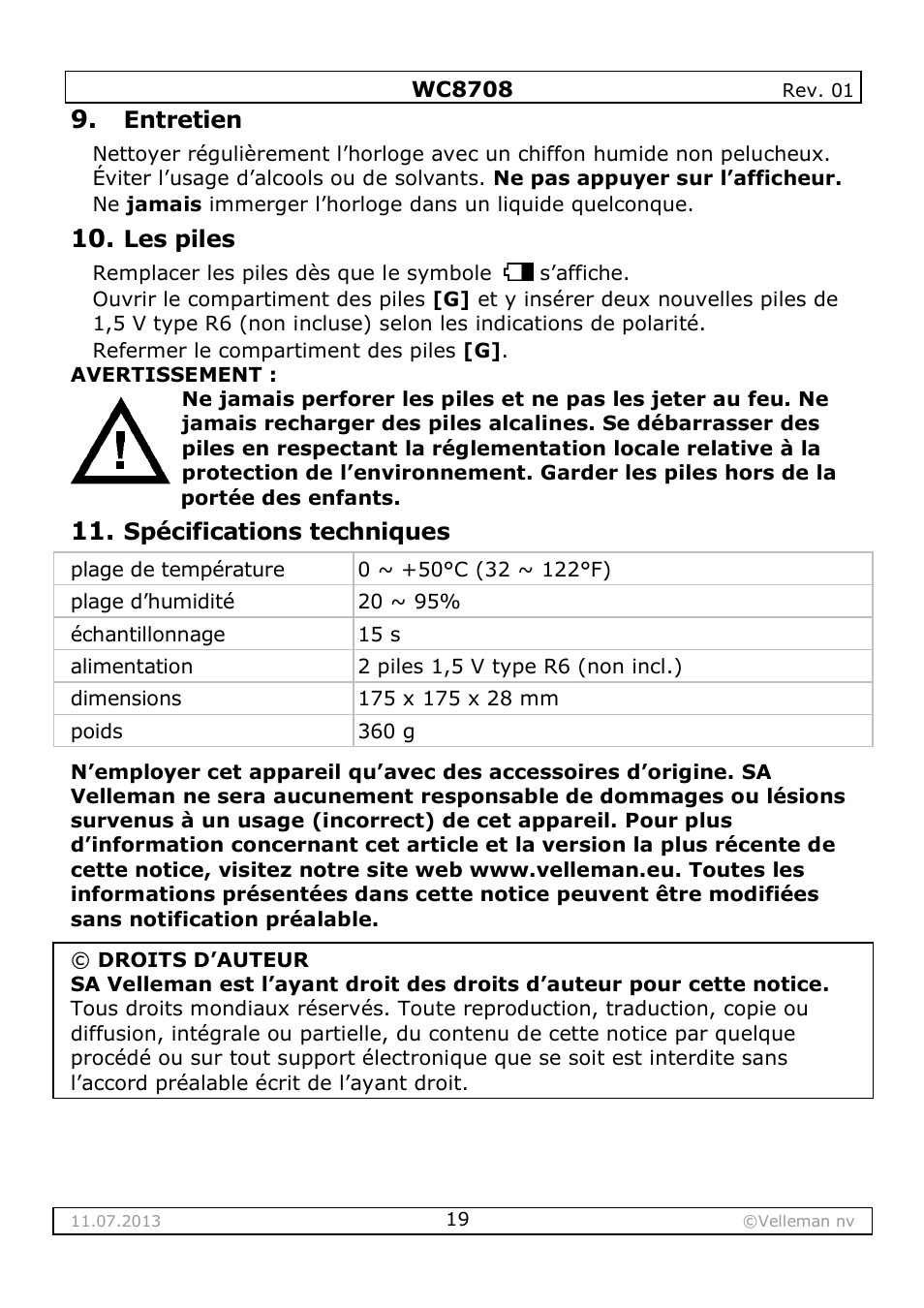 Velleman WC8708 User Manual | Page 19 / 42