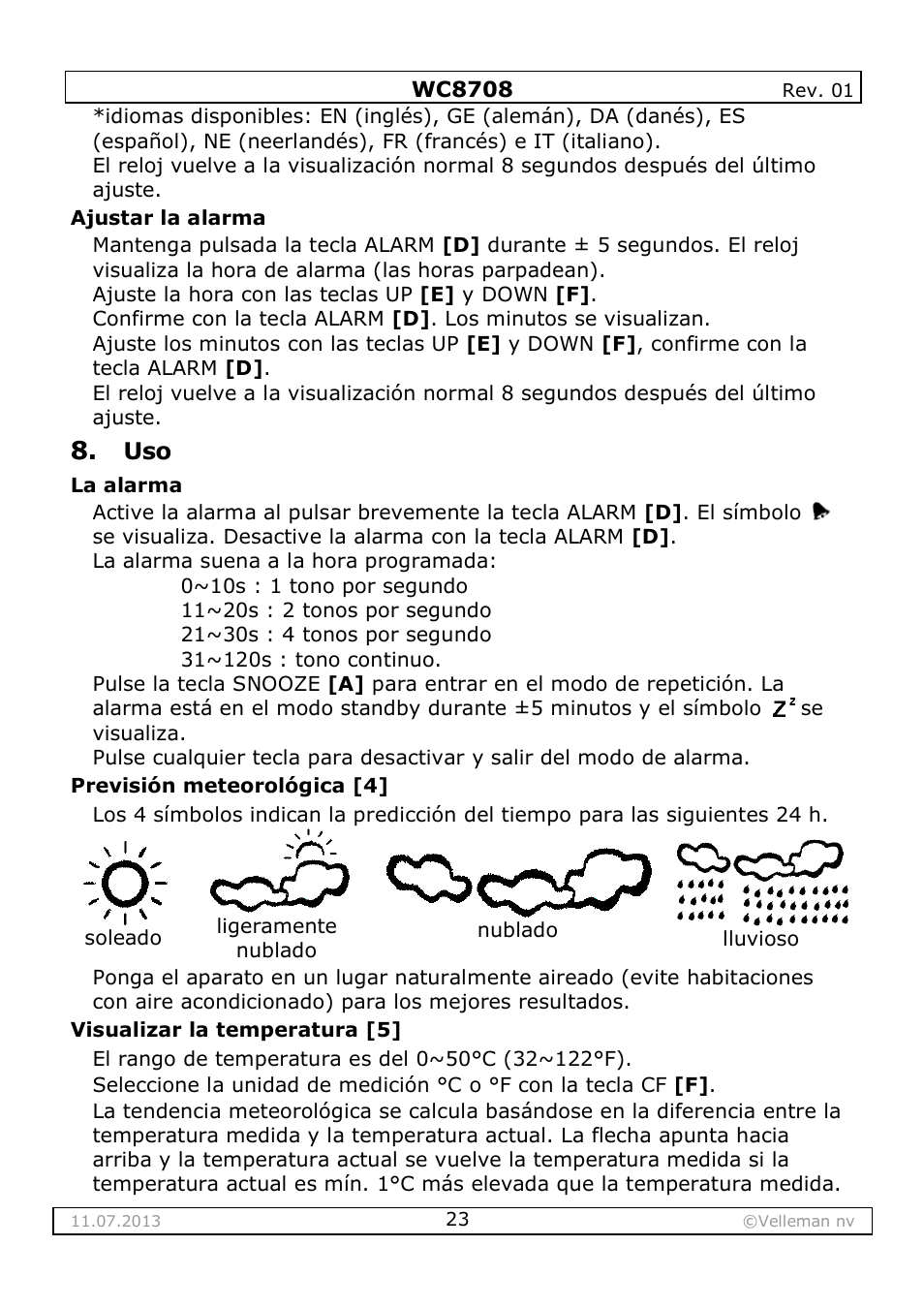 Velleman WC8708 User Manual | Page 23 / 42