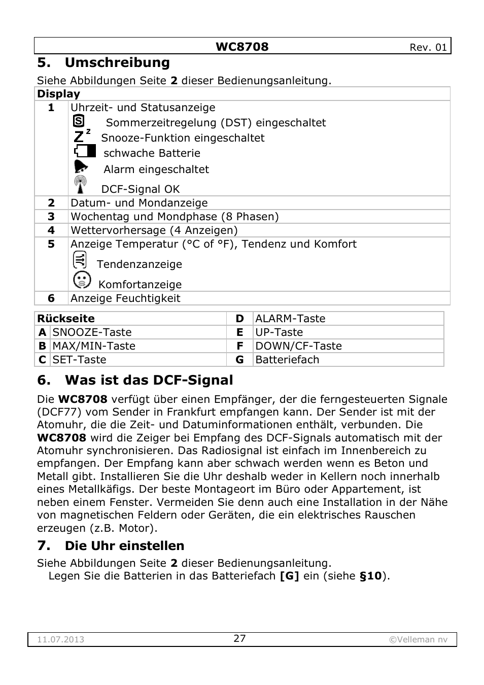 Umschreibung, Was ist das dcf-signal | Velleman WC8708 User Manual | Page 27 / 42