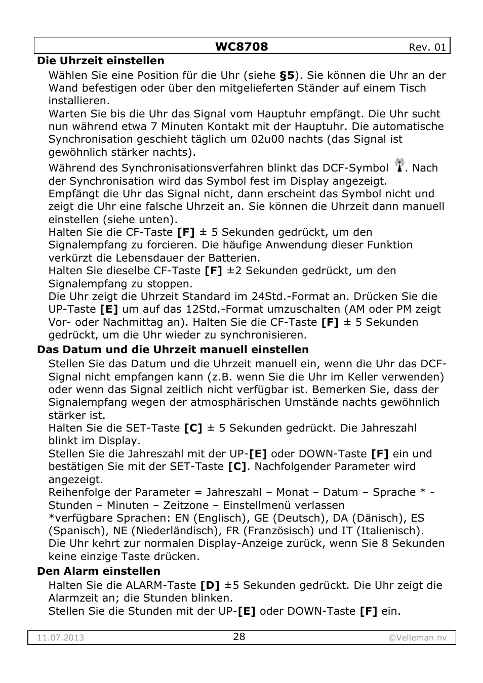 Velleman WC8708 User Manual | Page 28 / 42