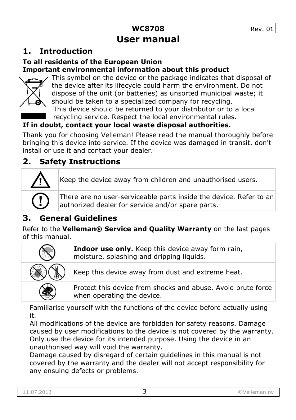 User manual | Velleman WC8708 User Manual | Page 3 / 42