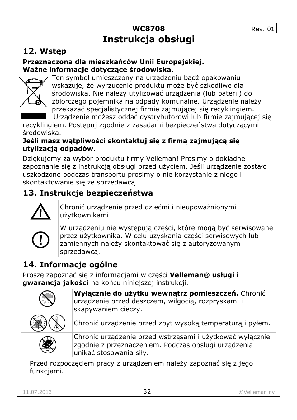 Instrukcja obsługi | Velleman WC8708 User Manual | Page 32 / 42
