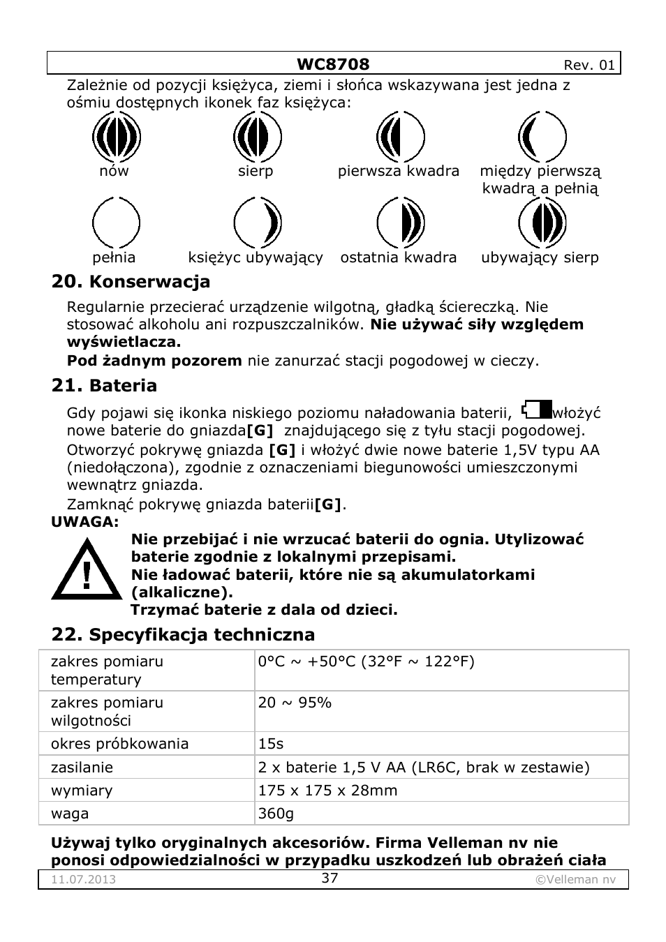 Velleman WC8708 User Manual | Page 37 / 42