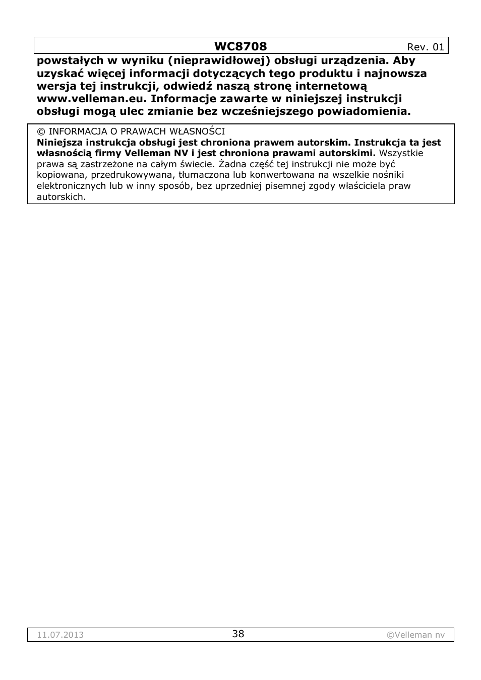 Velleman WC8708 User Manual | Page 38 / 42