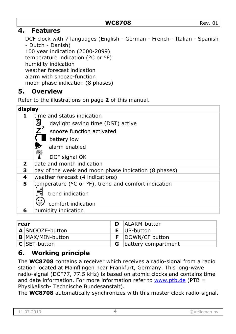 Velleman WC8708 User Manual | Page 4 / 42
