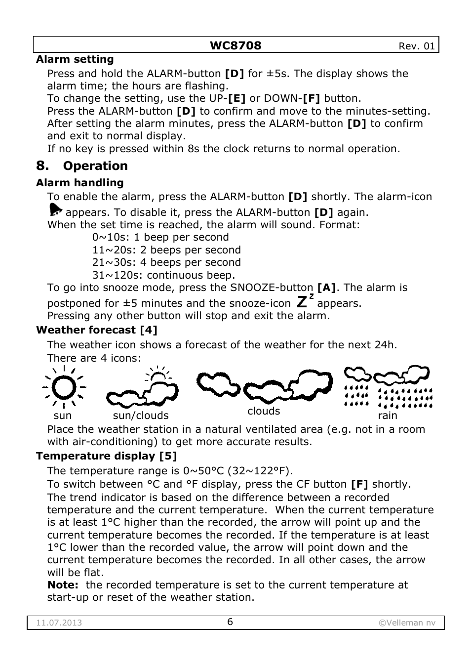 Velleman WC8708 User Manual | Page 6 / 42