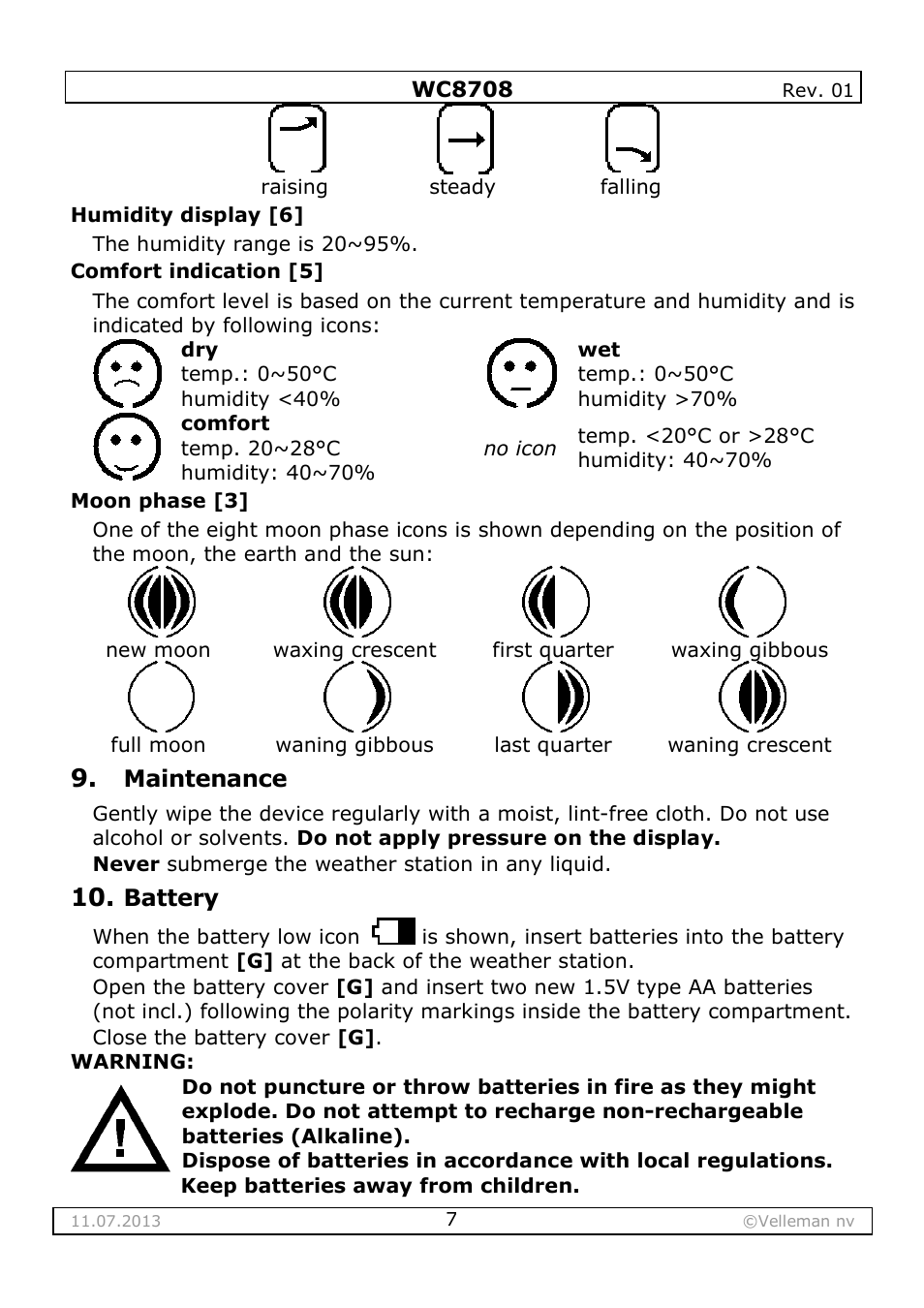 Velleman WC8708 User Manual | Page 7 / 42