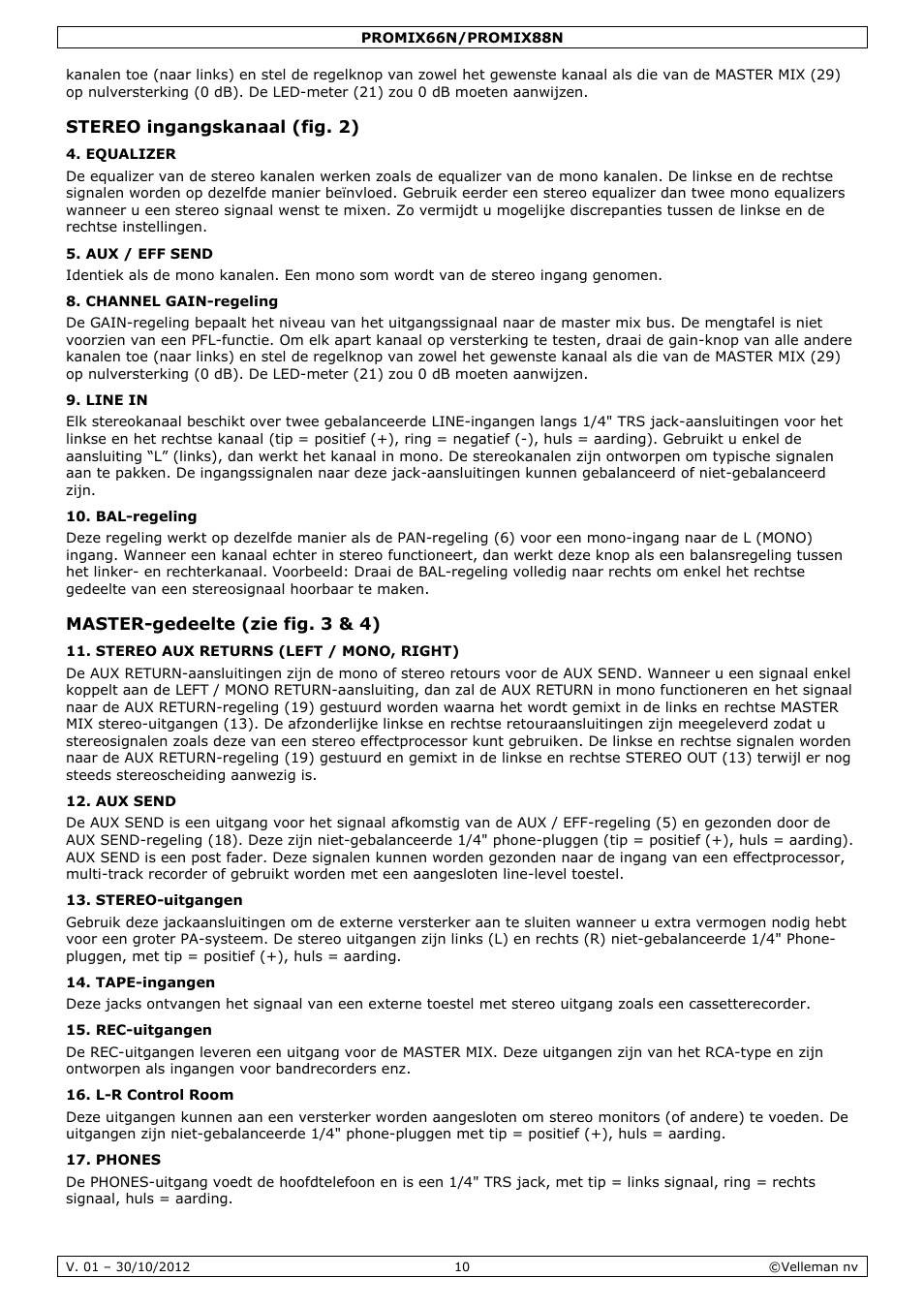 Velleman PROMIX66N User Manual | Page 10 / 38