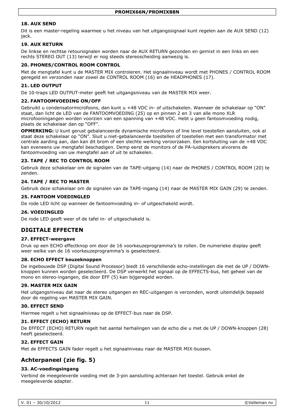 Velleman PROMIX66N User Manual | Page 11 / 38