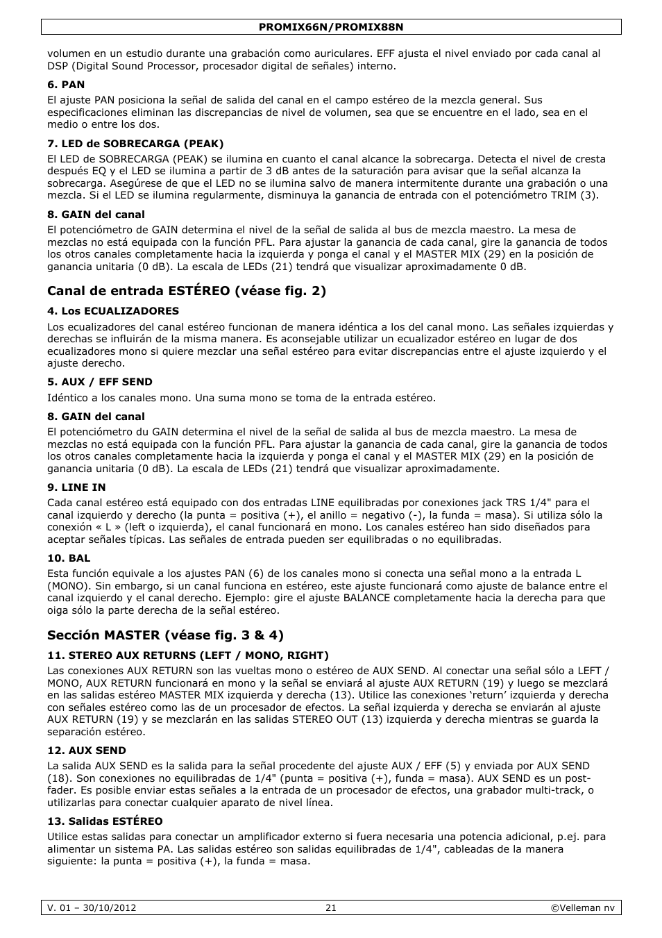 Velleman PROMIX66N User Manual | Page 21 / 38