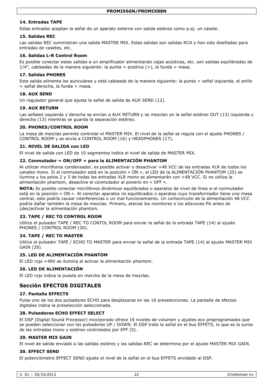 Velleman PROMIX66N User Manual | Page 22 / 38