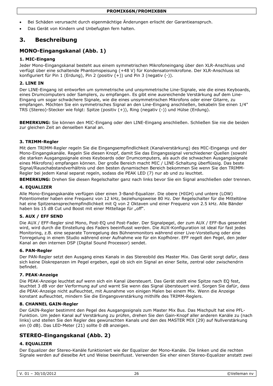 Beschreibung | Velleman PROMIX66N User Manual | Page 26 / 38