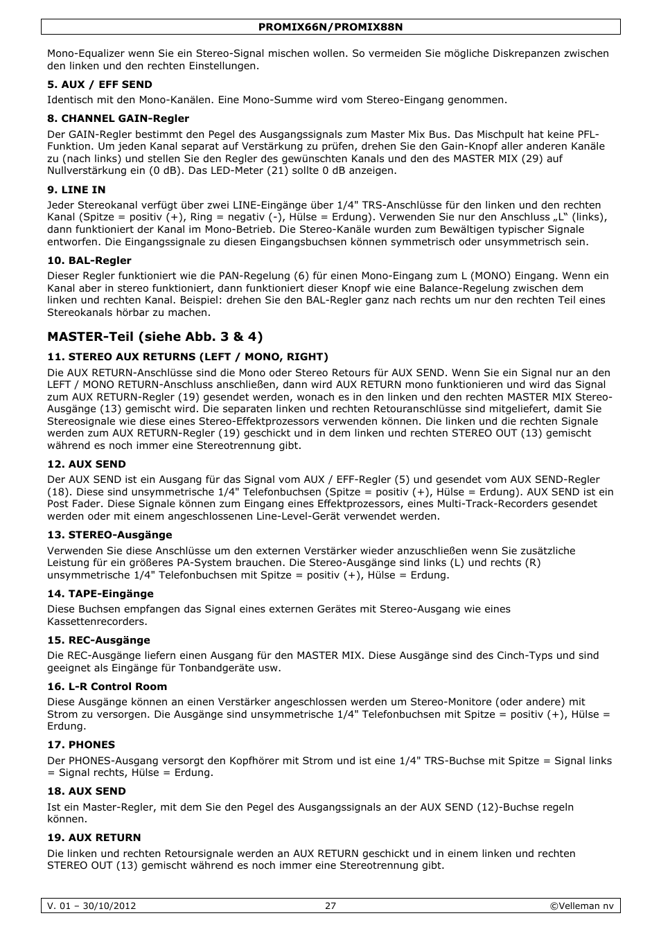 Velleman PROMIX66N User Manual | Page 27 / 38