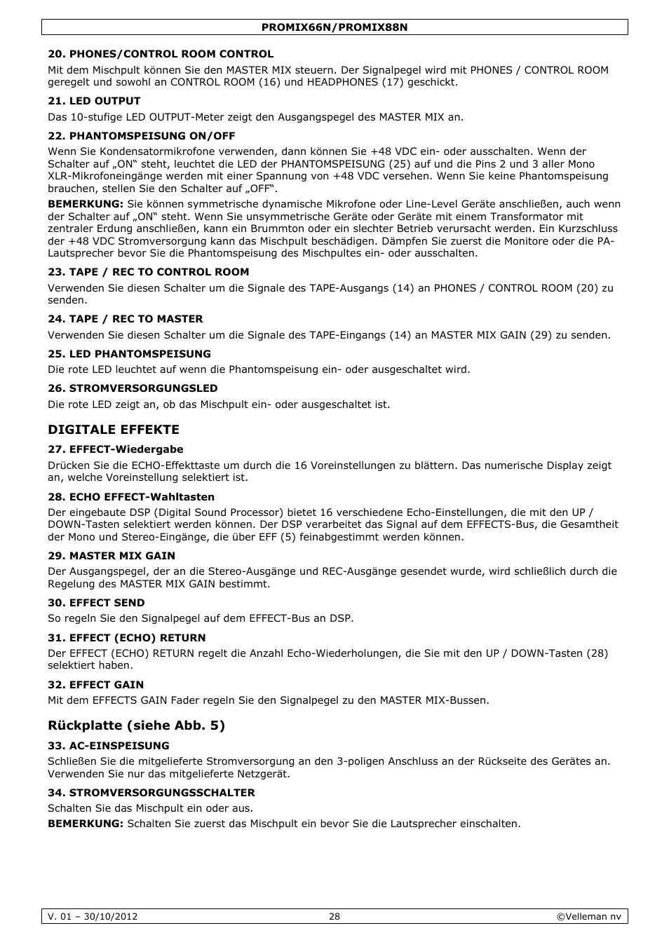 Velleman PROMIX66N User Manual | Page 28 / 38