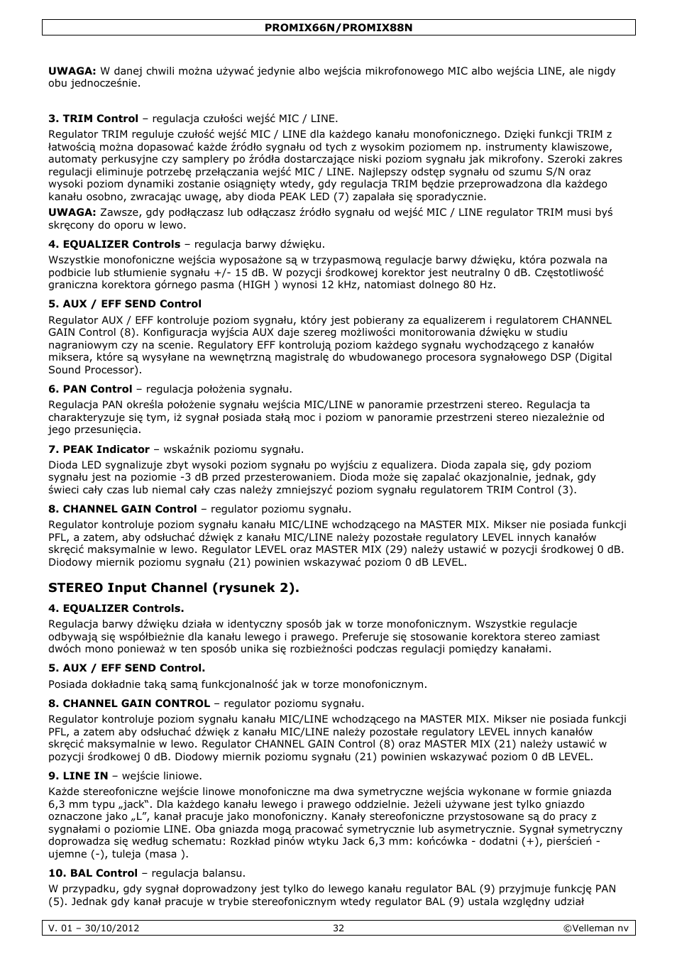 Velleman PROMIX66N User Manual | Page 32 / 38