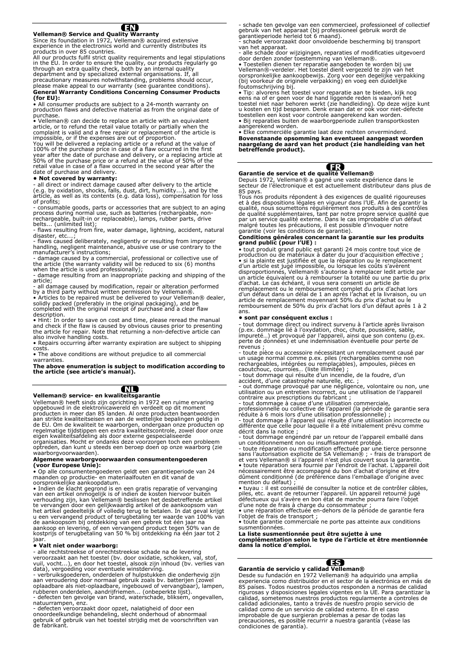 Warranty-garantie-garantía-gwarancja | Velleman PROMIX66N User Manual | Page 37 / 38