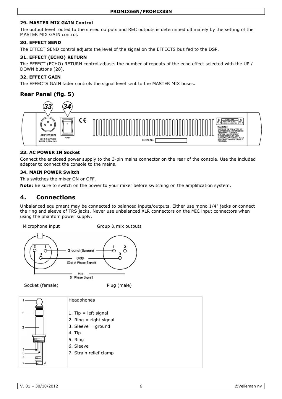 Connections | Velleman PROMIX66N User Manual | Page 6 / 38