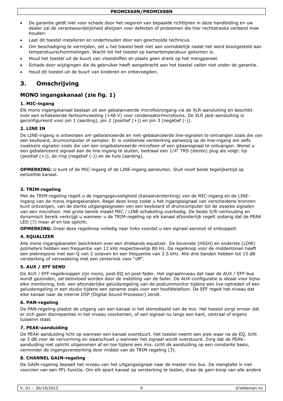 Omschrijving | Velleman PROMIX66N User Manual | Page 9 / 38