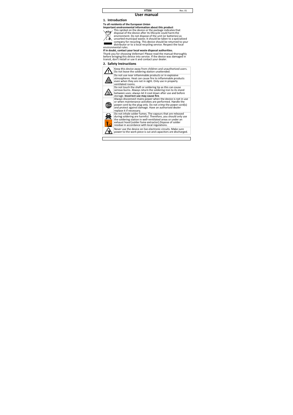 User manual, User m, Anual | Velleman VTSS6 User Manual | Page 3 / 23