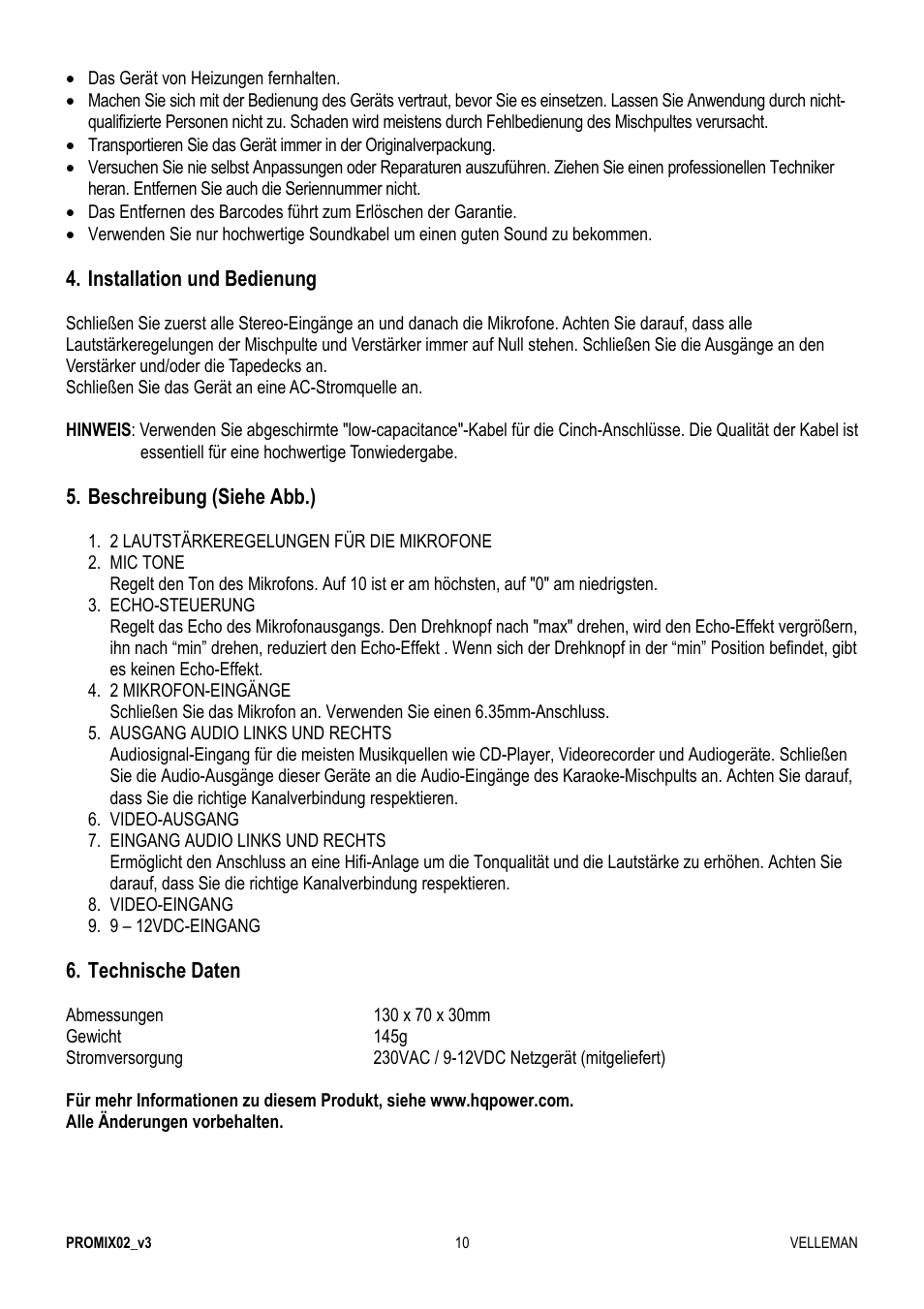 Velleman PROMIX02 User Manual | Page 10 / 12