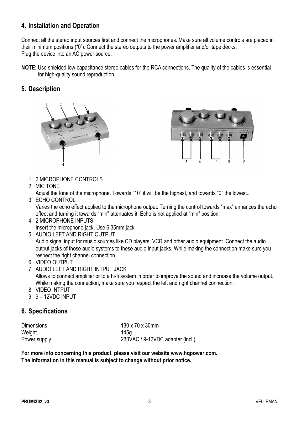 Velleman PROMIX02 User Manual | Page 3 / 12
