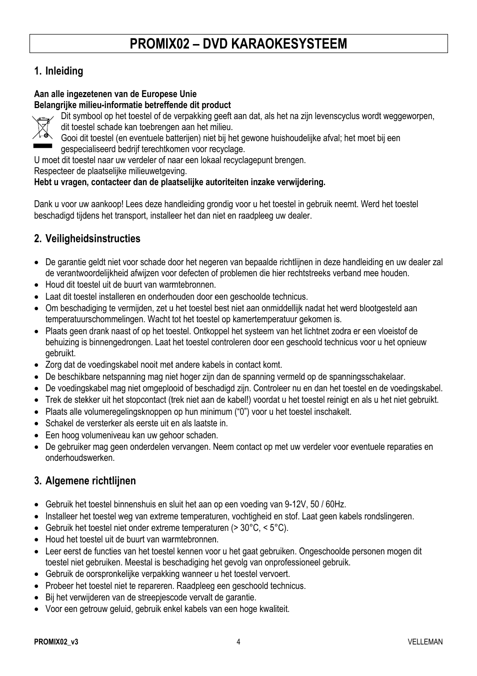 Promix, X02 – dv, Vd kara | Aokesy, Ysteem | Velleman PROMIX02 User Manual | Page 4 / 12