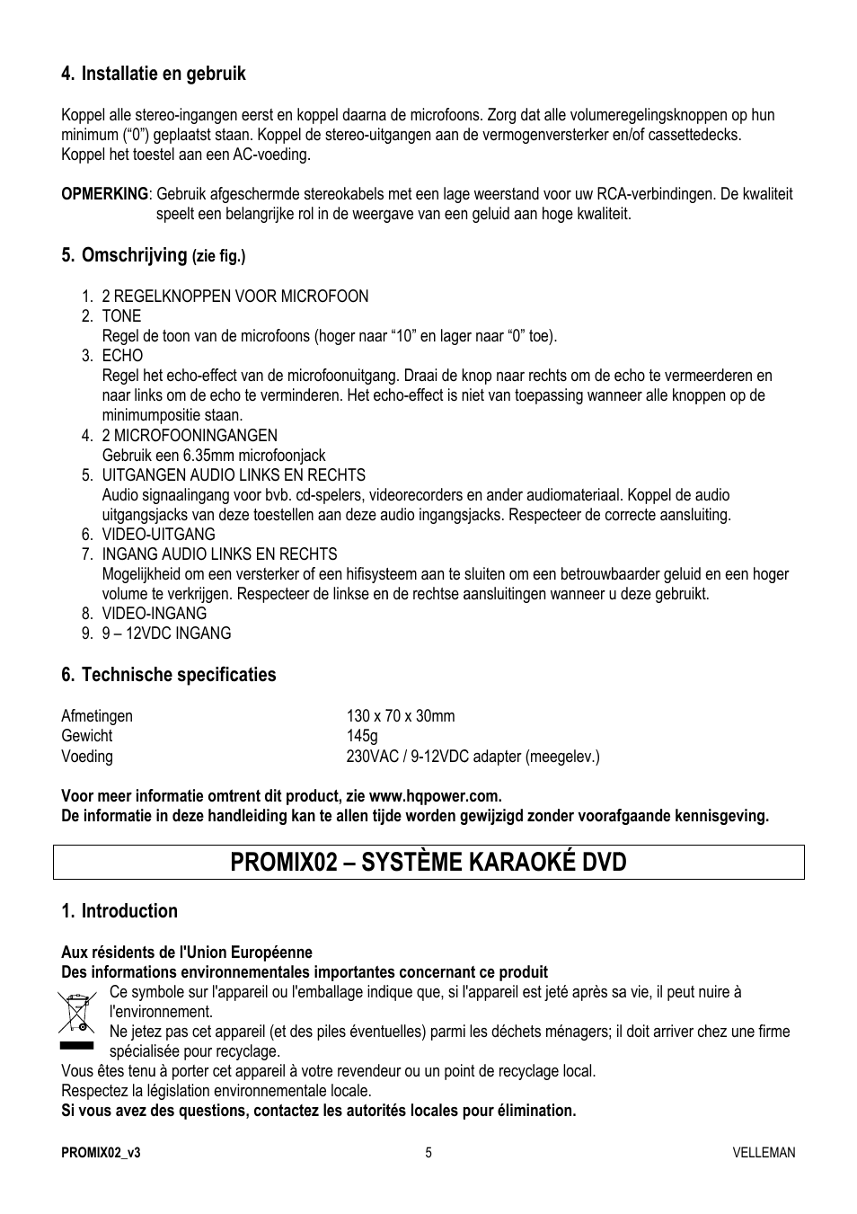 Promix, X02 – sy, Ystème | Karao, Oké dvd | Velleman PROMIX02 User Manual | Page 5 / 12