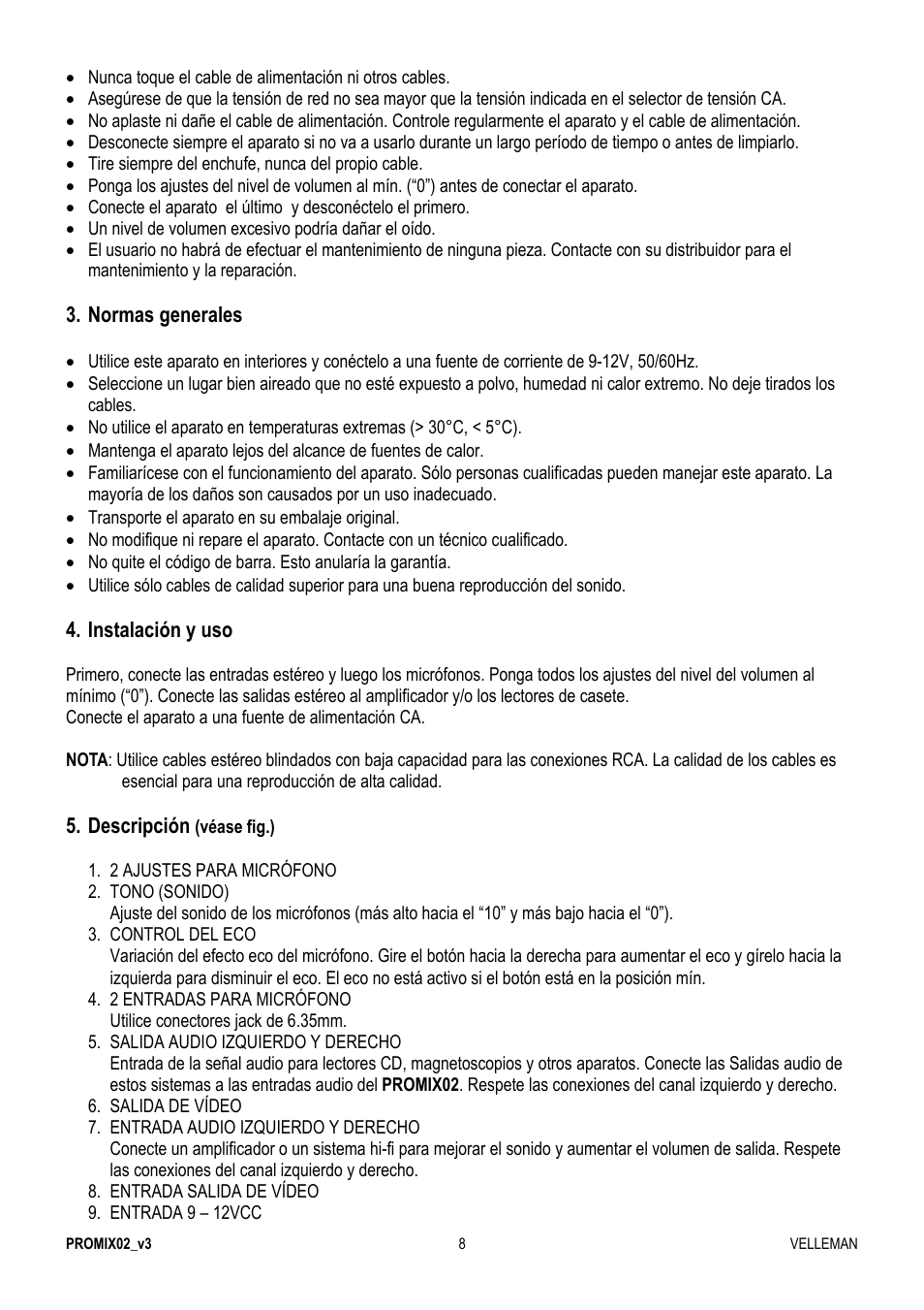 Velleman PROMIX02 User Manual | Page 8 / 12