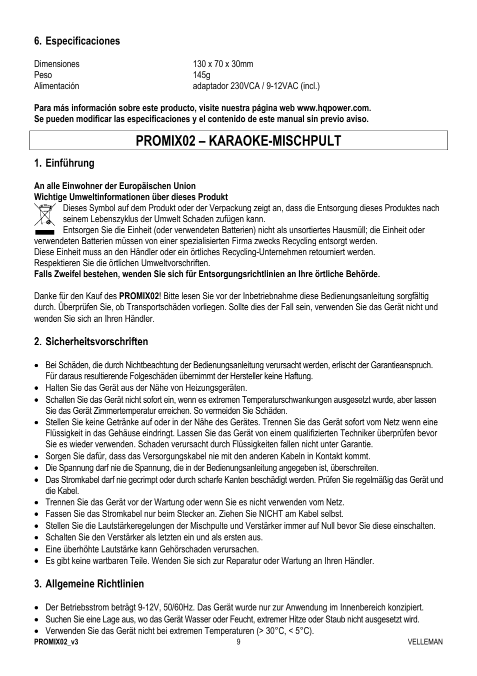 Promi, Ix02 – k, Karaok | Ke-misc, Hpult | Velleman PROMIX02 User Manual | Page 9 / 12