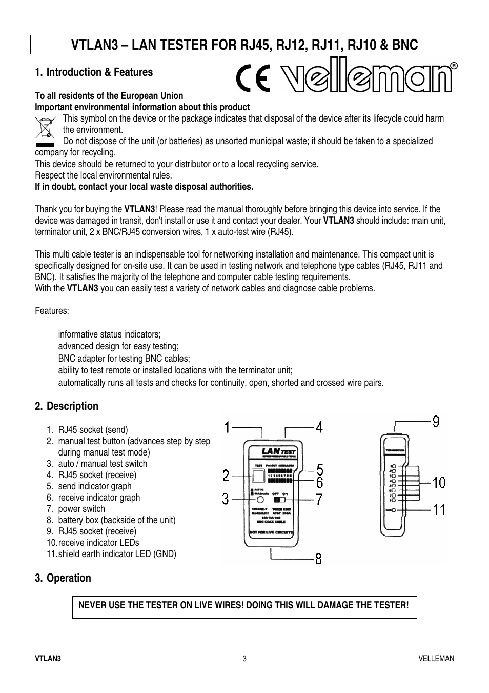 Velleman VTLAN3 User Manual | Page 3 / 12