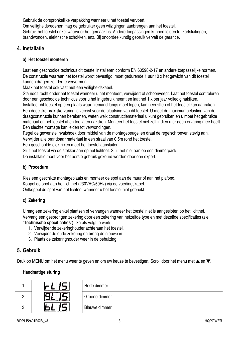 Velleman VDPLP2401RGB User Manual | Page 8 / 24
