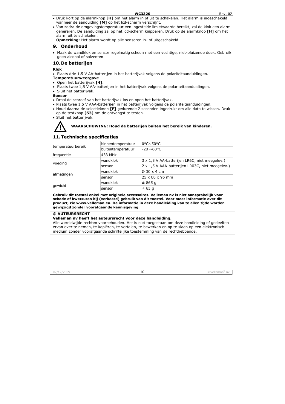 Velleman WC3320 User Manual | Page 10 / 26
