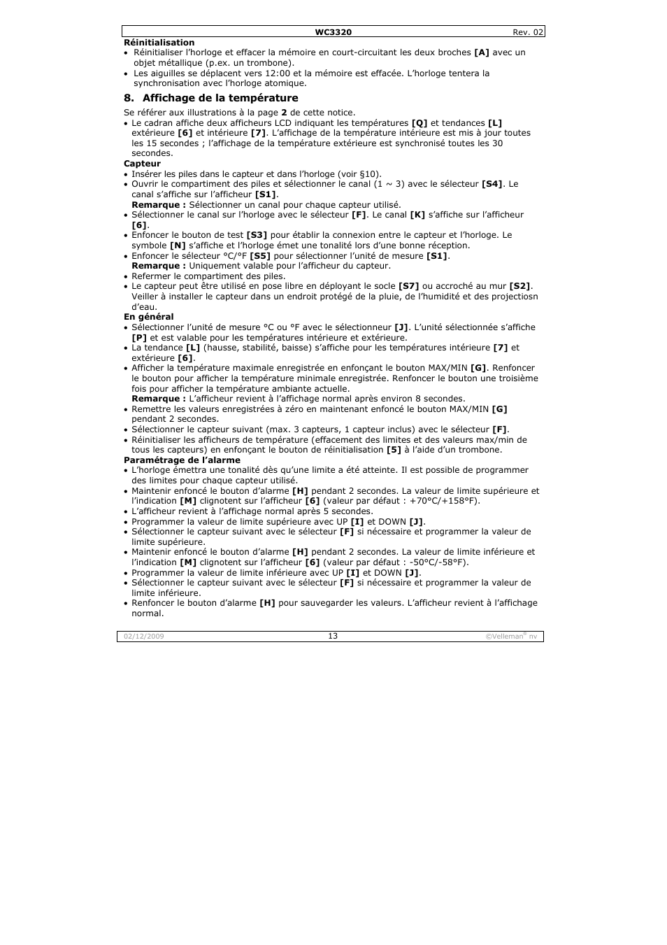Velleman WC3320 User Manual | Page 13 / 26