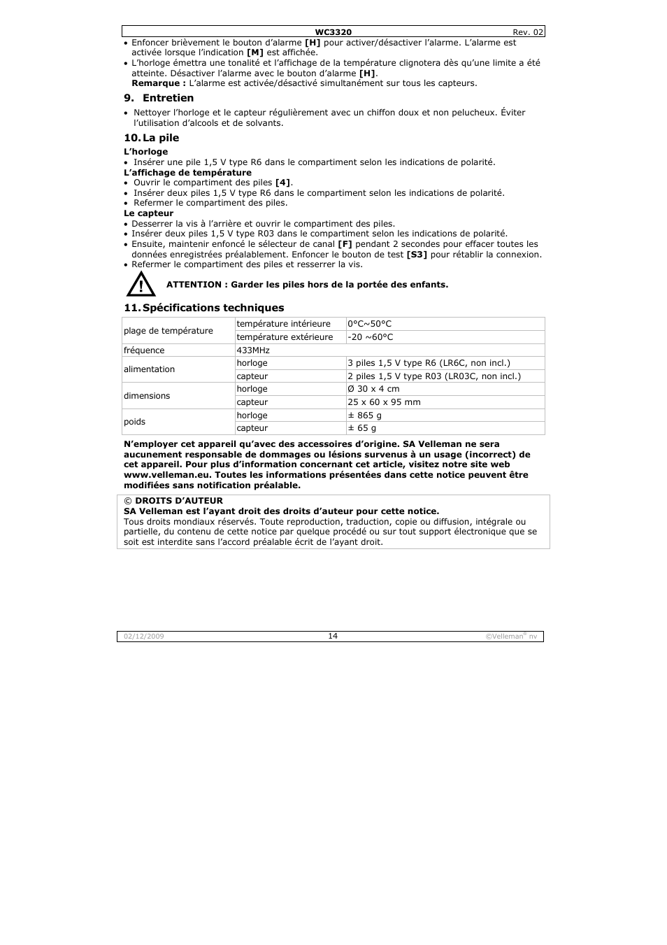 Velleman WC3320 User Manual | Page 14 / 26