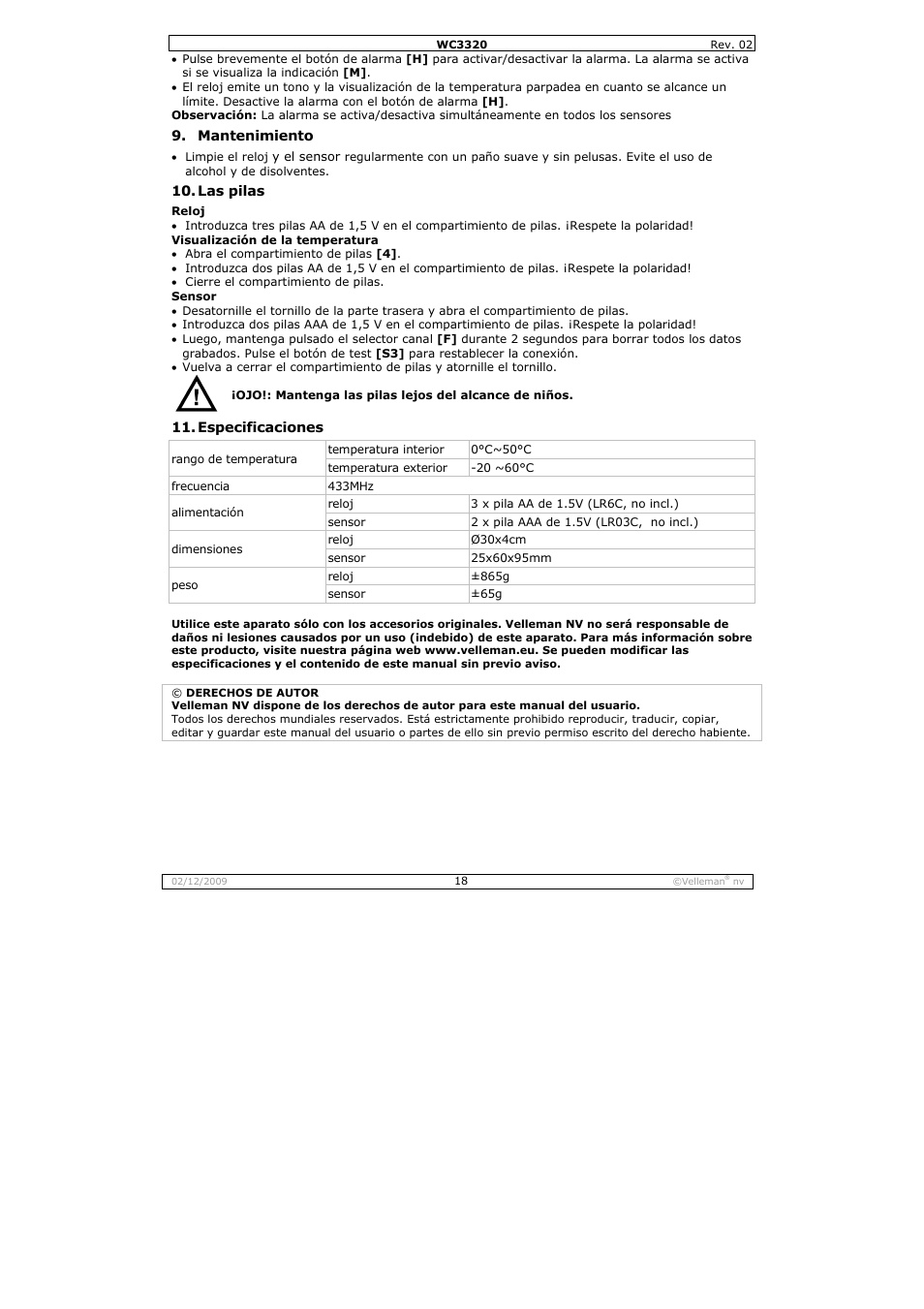 Velleman WC3320 User Manual | Page 18 / 26