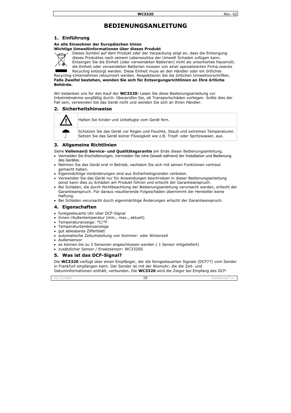 Bedienungsanleitung | Velleman WC3320 User Manual | Page 19 / 26