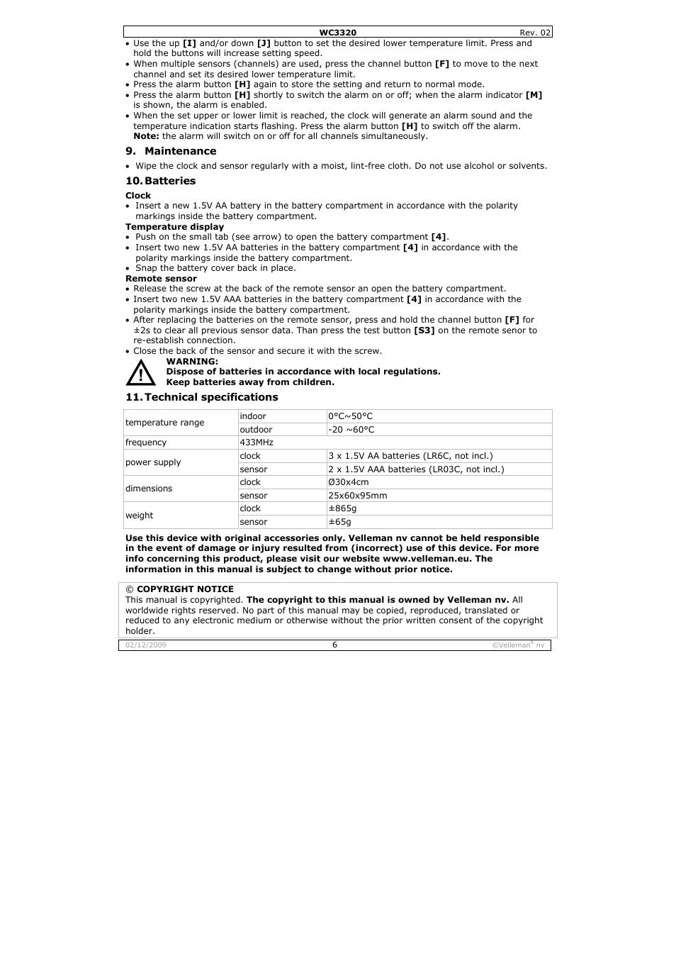 Velleman WC3320 User Manual | Page 6 / 26