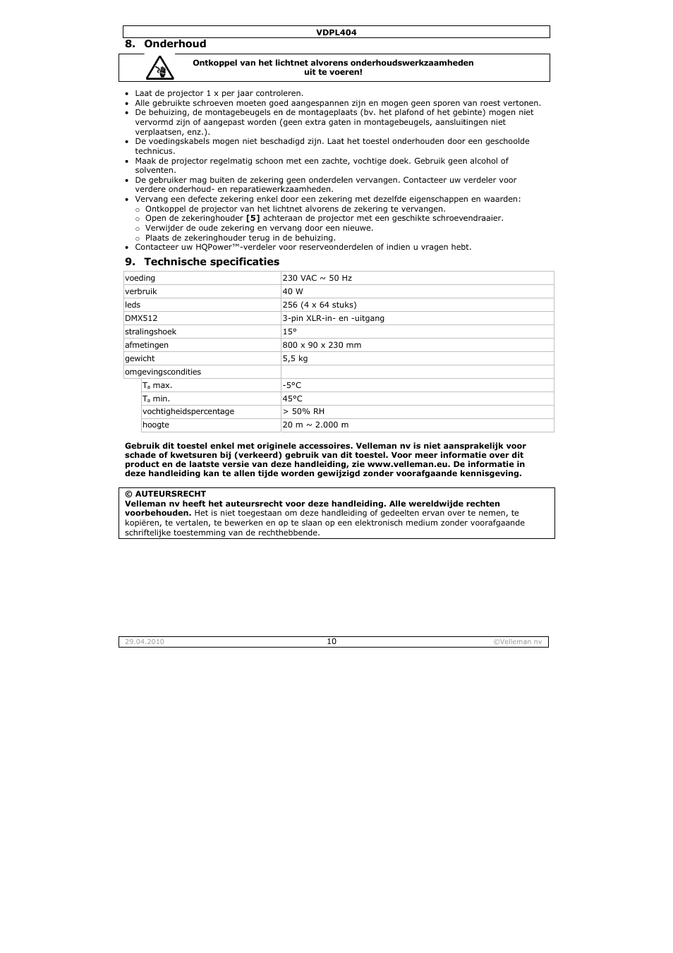 Velleman VDPL404 User Manual | Page 10 / 26