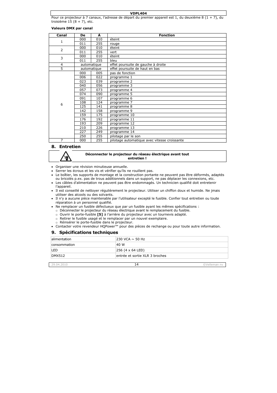 Velleman VDPL404 User Manual | Page 14 / 26