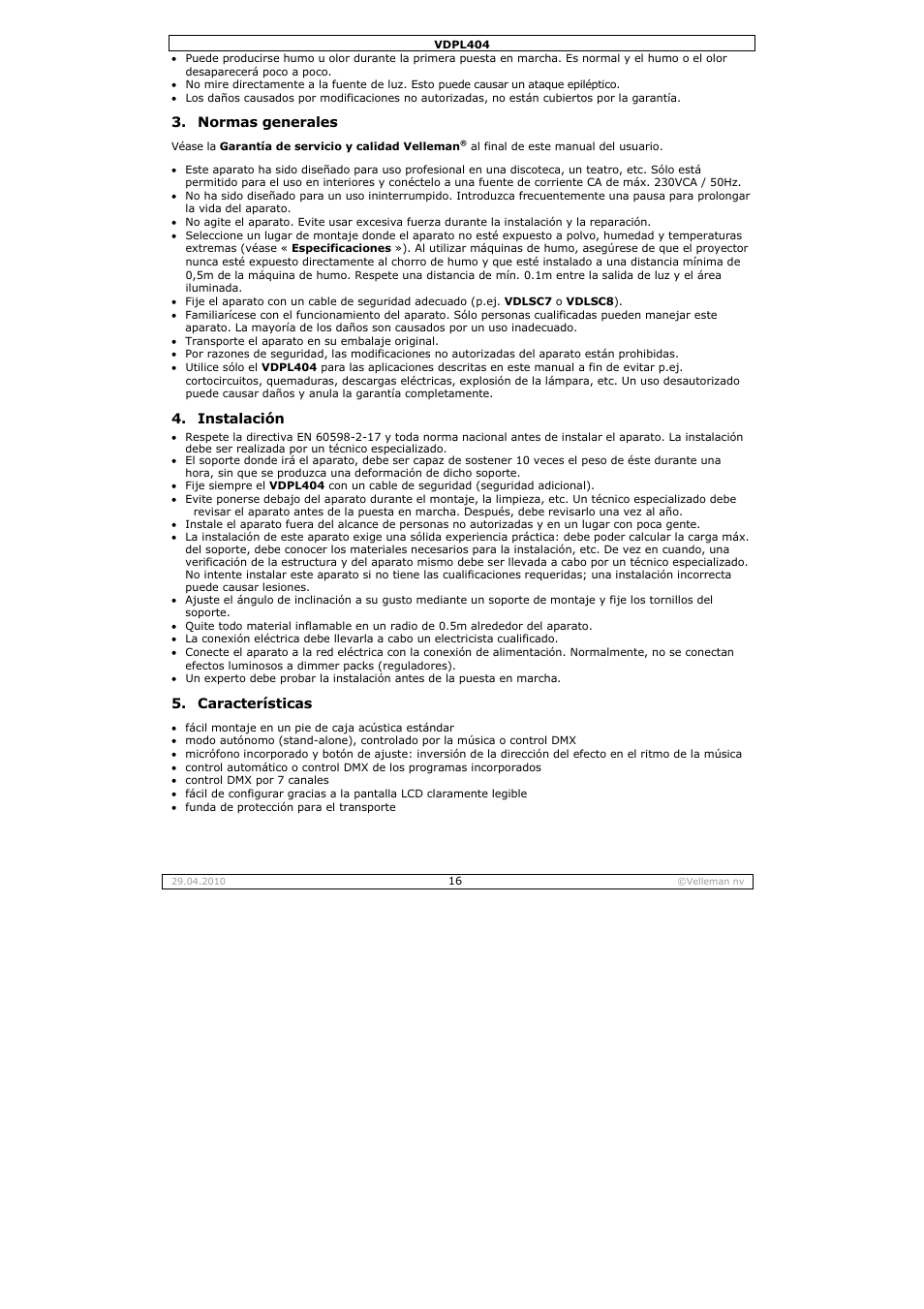 Velleman VDPL404 User Manual | Page 16 / 26