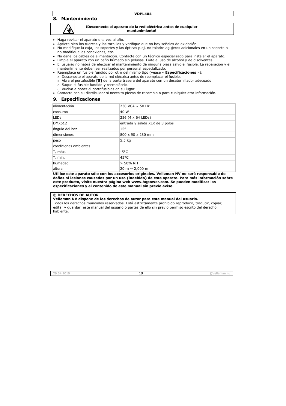 Velleman VDPL404 User Manual | Page 19 / 26